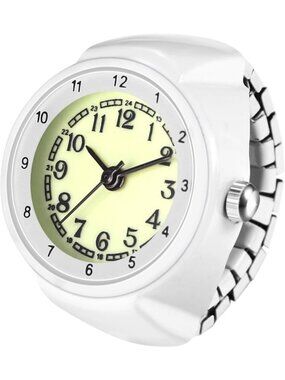 Unisex White Analog Quartz Stretchy Strap Elastic Arabic Dial Finger Ring Watch